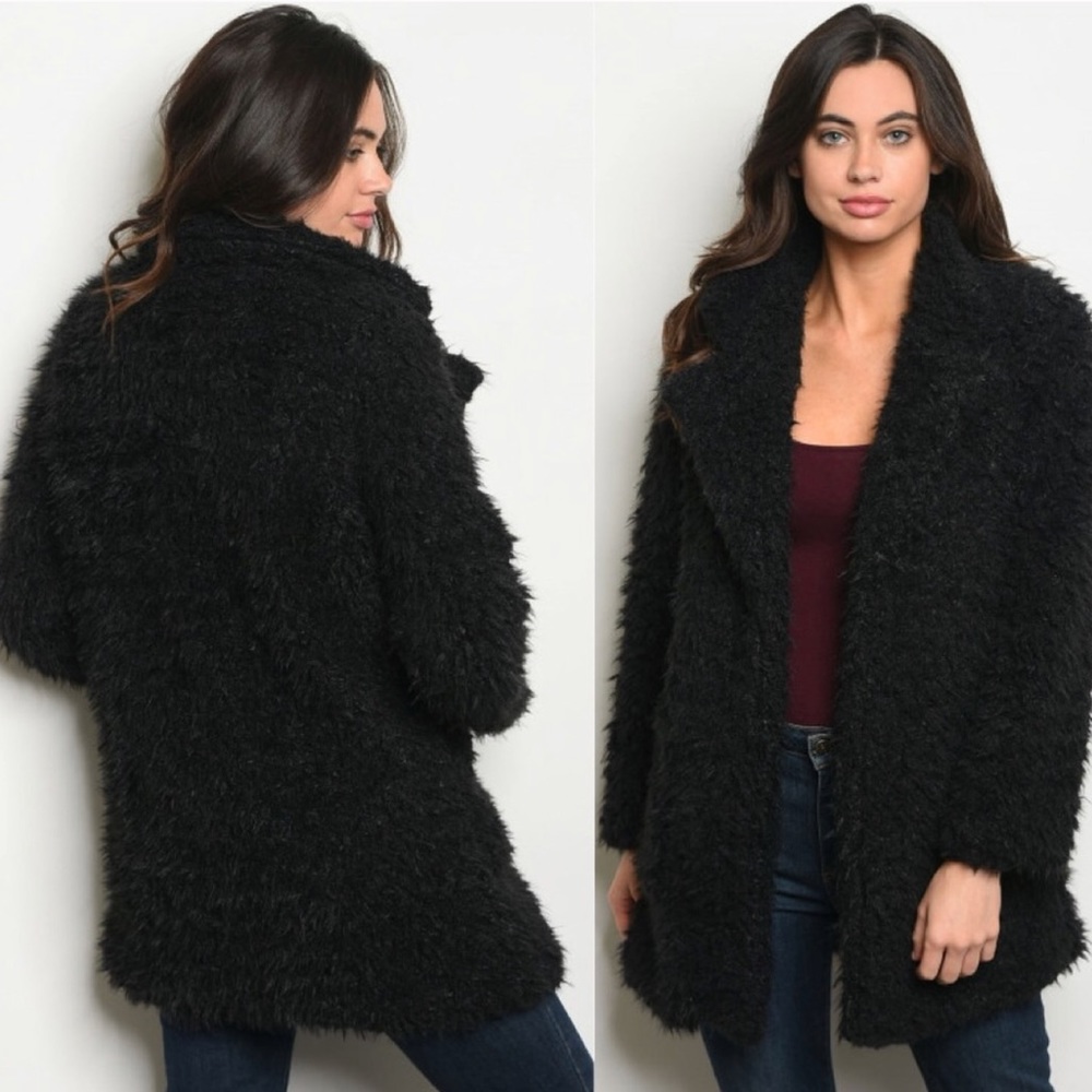 ⚡️LAST 2! Black Poodle Shag Notched Lapel Coat